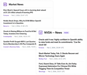 Market News API interface example with two overlapping cards: a general 